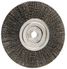 Weiler - 8" OD, 3/4" Arbor Hole, Crimped Steel Wheel Brush - 1/2" Face Width, 2-1/16" Trim Length, 0.014" Filament Diam, 6,000 RPM - Exact Tooling