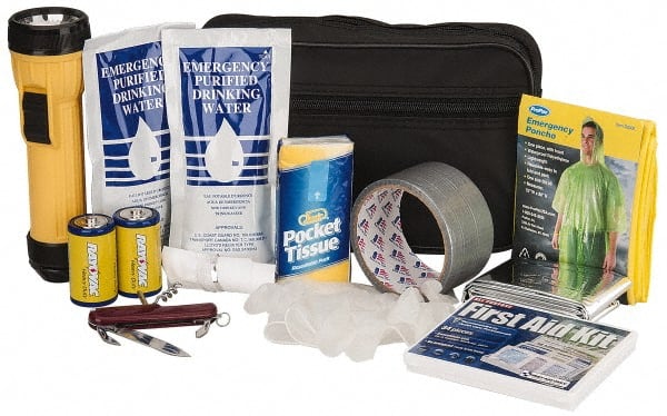 PRO-SAFE - Emergency Preparedness Kits Type: Emergency Response/Preparedness Kit Contents: 33 Piece First Aid Kit; Duct Tape; Drinking Water Packet; Dust Mask; Emergency Poncho; Flashlight; Gloves; Swiss Army Knife; Tissues - Exact Tooling