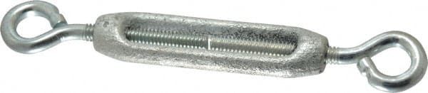 Made in USA - 74 Lb Load Limit, 1/4" Thread Diam, 2-1/4" Take Up, Malleable Iron Eye & Eye Turnbuckle - 2-5/16" Body Length, 11/64" Neck Length, 5-1/2" Closed Length - Exact Tooling