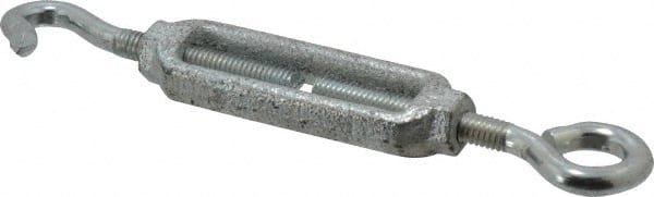 Made in USA - 112 (Hook) & 96 (Eye) Lb Load Limit, 5/16" Thread Diam, 2-9/16" Take Up, Malleable Iron Hook & Eye Turnbuckle - 3-7/16" Body Length, 7/32" Neck Length, 6-3/4" Closed Length - Exact Tooling