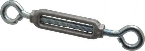 Made in USA - 144 Lb Load Limit, 3/8" Thread Diam, 2-7/8" Take Up, Aluminum Eye & Eye Turnbuckle - 3-7/8" Body Length, 1/4" Neck Length, 7-1/2" Closed Length - Exact Tooling