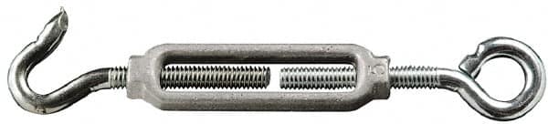 Made in USA - 68 (Hook) & 74 (Eye) Lb Load Limit, 1/4" Thread Diam, 2-1/4" Take Up, Malleable Iron Hook & Eye Turnbuckle - 2-5/16" Body Length, 11/64" Neck Length, 5-1/2" Closed Length - Exact Tooling