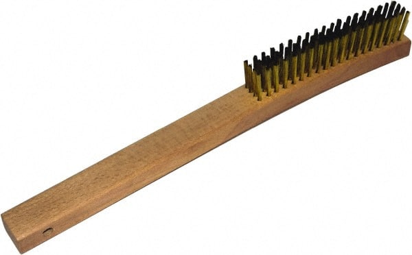 Gordon Brush - 4 Rows x 19 Columns Brass Plater Brush - 5-3/8" Brush Length, 13-3/4" OAL, 1-1/8 Trim Length, Wood Curved Handle - Exact Tooling