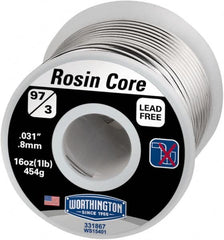 Worthington - 0.0310 Inch Diameter, 97 Percent Tin and Copper and 3 Percent Rosin Core, Rosin Core Solder - 1 Lb. - Exact Tooling
