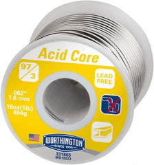 Worthington - 1/16 Inch Diameter, 97 Percent Tin and Copper and 3 Percent Urea Core, Lead Free Acid Core Solder - 1 Lb. - Exact Tooling