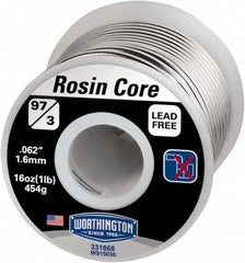 Worthington - 1/16 Inch Diameter, 97 Percent Tin and Copper and 3 Percent Rosin Core Solder - 1 Lb. - Exact Tooling