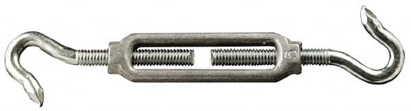 Made in USA - 174 Lb Load Limit, 3/8" Thread Diam, 2-7/8" Take Up, Malleable Iron Hook & Hook Turnbuckle - 3-7/8" Body Length, 1/4" Neck Length, 7-1/2" Closed Length - Exact Tooling