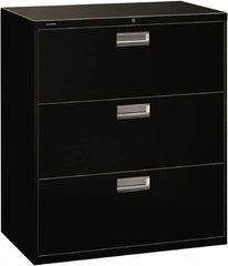 Hon - 36" Wide x 40-7/8" High x 19-1/4" Deep, 3 Drawer Lateral File with Lock - Steel, Black - Exact Tooling