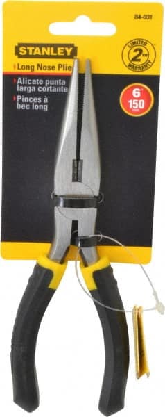 Stanley - 7" OAL, Cutting Pliers - 2-15/64" Jaw Length x 13/16" Jaw Width, Long Nose Head, Molded Plastic Handle - Exact Tooling