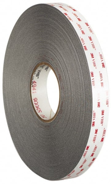 3M - 1/2" x 36 Yd Acrylic Adhesive Double Sided Tape - 45 mil Thick, Gray, Acrylic Foam Liner, Continuous Roll, Series 4941 - Exact Tooling