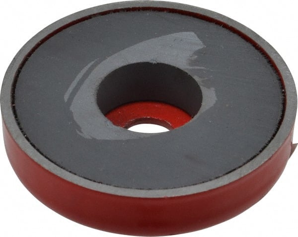 Value Collection - 10-24 Tap, 10 kg Average Pull Force, 2" Diam, 3/8" High, Ceramic Pot Magnet - Red, 0.34" Countersunk Hole - Exact Tooling