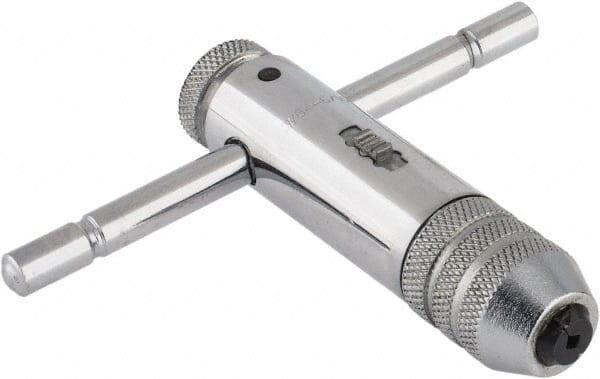 Interstate - 5/32 to 1/4" Tap Capacity, T Handle Tap Wrench - 3-3/8" Overall Length, Ratcheting - Exact Tooling