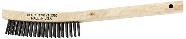 Blackhawk by Proto - 19 Rows x 3 Columns Steel Scratch Brush - 14" OAL, 1-3/16" Trim Length, Wood Curved Handle - Exact Tooling