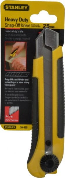 Stanley - Snap Utility Knife - 5-7/16" Blade, Yellow & Black ABS/Rubber Handle, 1 Blade Included - Exact Tooling