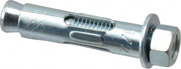 Red Head - 1/2" Diam, 1/2" Drill, 2-1/4" OAL, 2-3/4" Min Embedment Sleeve Concrete Anchor - Steel, Zinc-Plated Finish, Hex Nut Head, Hex Drive - Exact Tooling