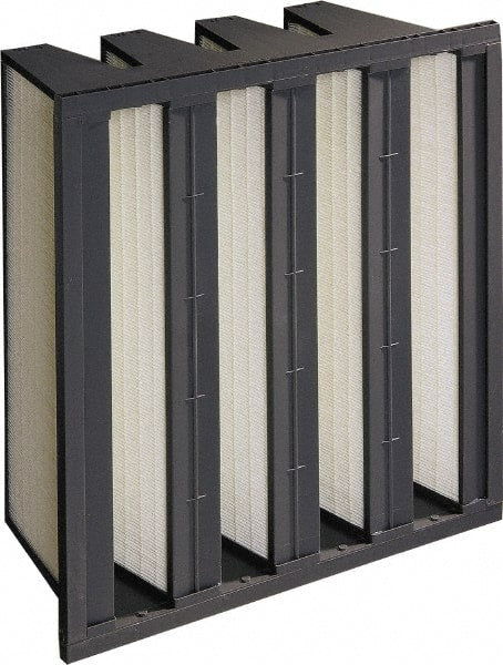 Made in USA - 12" Noml Height x 24" Noml Width x 12" Noml Depth, 65% Capture Efficiency, V-Bank Mini-Pleat Air Filter - MERV 11, Microfiberglass, Integrated Plastic Frame, 500 Max FPM, 1,000 CFM, For Any Unit - Exact Tooling