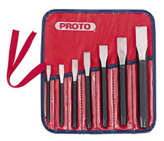 Proto - 7 Piece Cold Chisel Set - 5-1/2, 5-3/8, 5-9/16, 6, 6-3/4, 7-3/8 & 8" OAL, Sizes Included 5/16 to 7/8" - Exact Tooling