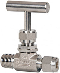 Ham-Let - 5,000 Max psi, 1/4 x 3/8" Pipe, 316 Grade Stainless Steel, Inline Stem Regulating Instrumentation Needle Valve - MNPT x Compression End Connections, Swaglok SS-1RM4-S6 - Exact Tooling
