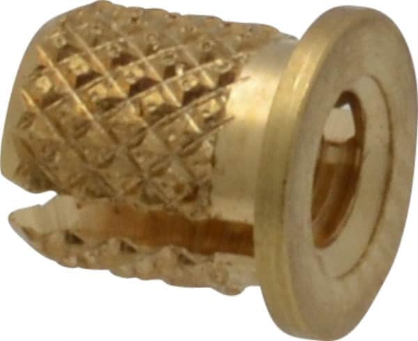 E-Z LOK - #6-32 UNC Brass Flanged Press Fit Threaded Insert for Plastic - 1/4" OAL, 0.199" Insert Diam, 3/16" Hole Diam, 3/16" Drill - Exact Tooling