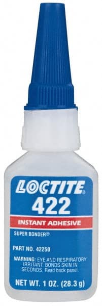 Loctite - 1 oz Bottle Clear Instant Adhesive - Series 422, 30 sec Working Time, 24 hr Full Cure Time, Bonds to Metal, Plastic & Rubber - Exact Tooling