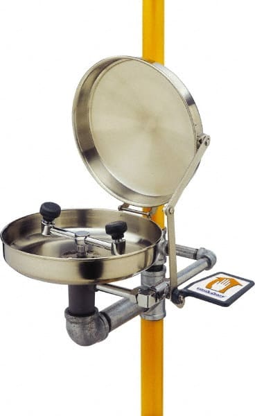 PRO-SAFE - 1-1/4" Inlet, 20 GPM shower Flow, Drench shower & Eyewash Station - Bowl with Hinged Dust Cover, Triangular Pull Rod & Push Flag Activated, Galvanized Steel Pipe, Plastic Shower Head, 0.4 GPM Bowl Flow, Corrosion Resistant, Top or Mid Supply - Exact Tooling
