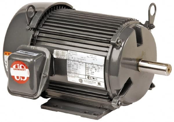 US Motors - 7-1/2 hp, TEFC Enclosure, No Thermal Protection, 1,765 RPM, 460 Volt, 60 Hz, Three Phase Premium Efficient Motor - Size 213 Frame, Rigid Mount, 2 Speed, Ball Bearings, 9.5 Full Load Amps, F Class Insulation, Reversible - Exact Tooling