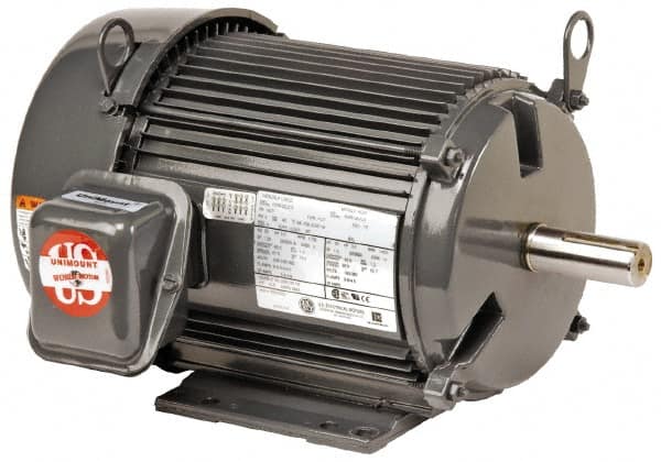 US Motors - 7-1/2 hp, TEFC Enclosure, No Thermal Protection, 3,535 RPM, 230/460 Volt, 60 Hz, Three Phase Premium Efficient Motor - Size 213 Frame, Rigid Mount, 1 Speed, Ball Bearings, 17.9/8.9 Full Load Amps, F Class Insulation, Reversible - Exact Tooling