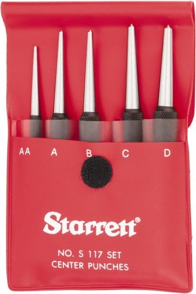 Starrett - 5 Piece, 1/16 to 5/32", Center Punch Set - Round Shank, Comes in Vinyl Pouch - Exact Tooling