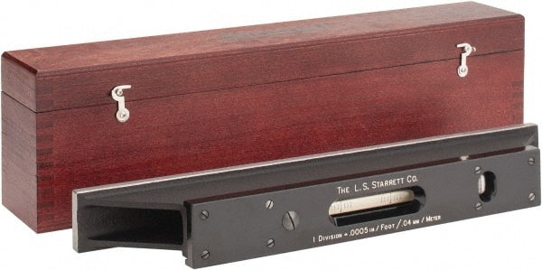 Starrett - 15" Long, 0.0005" Graduation Sensitivity per 10", 2 Vials, Master Precision Level - Cast Iron, 1-5/8" Wide x 3" High - Exact Tooling