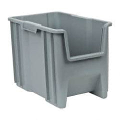 Quantum Storage - 75 Lb. Load Capacity, 17-1/2" Deep, Gray Polyethylene Hopper Stacking Bin - 12-1/2" High x 10-7/8" Wide x 17-1/2" Long - Exact Tooling