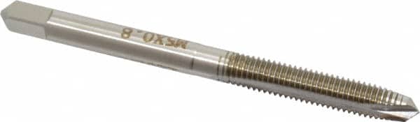 Hertel - M5x0.80 Metric Coarse, 2 Flute, High Speed Steel Spiral Point Tap - Plug Chamfer, Right Hand Thread, 2-3/8" OAL, 6H Class of Fit - Exact Tooling