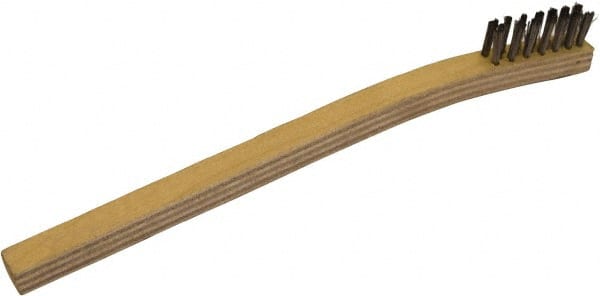 Gordon Brush - 3 Rows x 7 Columns Stainless Steel Scratch Brush - 1-1/2" Brush Length, 7-3/4" OAL, 7/16 Trim Length, Wood Toothbrush Handle - Exact Tooling
