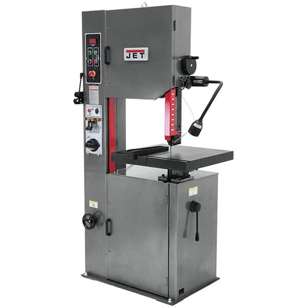 Jet - 14 Inch Throat Capacity, Variable Speed Pulley Vertical Bandsaw - 82 to 330 SFPM, 1 HP, Single Phase - Exact Tooling