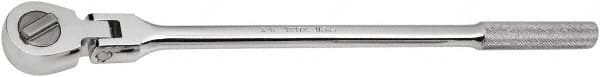 SK - 1/2" Drive Round Head Ratchet - Chrome-Plated Finish, 17-5/8" OAL, 50 Gear Teeth, Knurled Pivot Handle, Flex Head - Exact Tooling