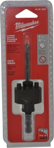 Milwaukee Tool - 1-1/4 to 6" Tool Diam Compatibility, Straight Shank, Steel Integral Pilot Drill, Hole Cutting Tool Arbor - 3/8" Min Chuck, Quick-Change Attachment, For Hole Saws - Exact Tooling