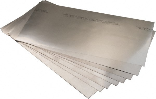 Precision Brand - 8 Piece, 0.05 to 0.500 mm Thickness, Stainless Steel Shim Stock Sheet Assortment - 300 mm Long x 150 mm Wide - Exact Tooling