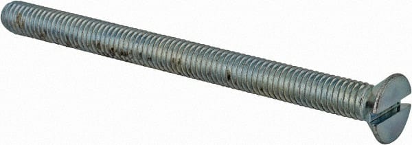 Value Collection - #10-32 UNF, 2-1/2" OAL Slotted Drive Machine Screw - Flat Head, Grade 2 Steel, Zinc-Plated Finish, Without Washer - Exact Tooling