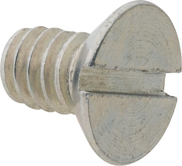 Value Collection - 1/4-20 UNC, 7/16" OAL Slotted Drive Machine Screw - Flat Head, Grade 2 Steel, Zinc-Plated Finish, Without Washer - Exact Tooling