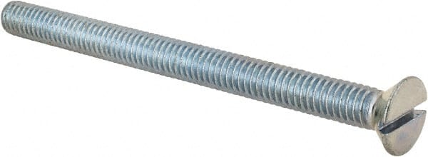 Value Collection - 5/16-18 UNC, 4" OAL Slotted Drive Machine Screw - Flat Head, Grade 2 Steel, Zinc-Plated Finish, Without Washer - Exact Tooling