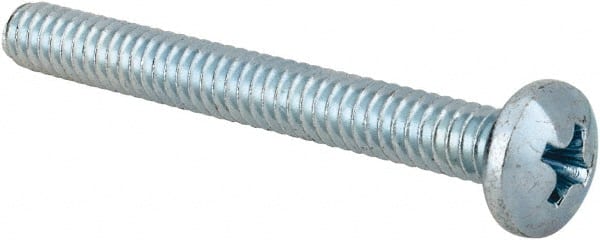 Value Collection - #10-24 UNC, 1-3/4" Length Under Head Phillips Drive Machine Screw - Pan Head, Grade 2 Steel, Zinc-Plated Finish, Without Washer - Exact Tooling