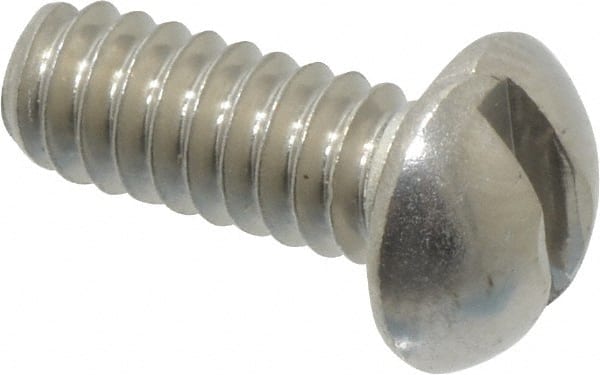Value Collection - #10-24 UNC, 1/2" Length Under Head Slotted Drive Machine Screw - Round Head, Grade 18-8 Stainless Steel, Uncoated, Without Washer - Exact Tooling