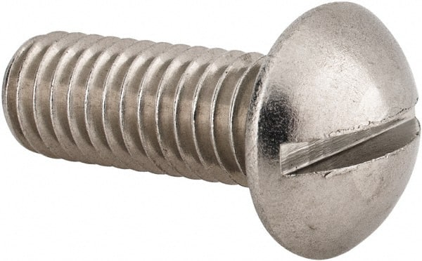 Value Collection - 3/8-16 UNC, 1" Length Under Head Slotted Drive Machine Screw - Round Head, Grade 18-8 Stainless Steel, Uncoated, Without Washer - Exact Tooling