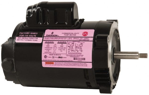 US Motors - 1/3 hp, ODP Enclosure, Auto Thermal Protection, 3,450 RPM, 115/208-230 Volt, 60 Hz, Industrial Electric AC/DC Motor - Size 56J Frame, J-Face Mount, 1 Speed, Ball Bearings, 6.2/2.9-3.1 Full Load Amps, B Class Insulation, CCW Drive End - Exact Tooling