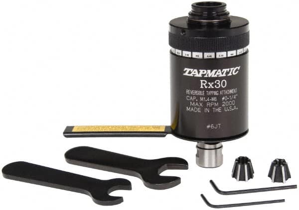 Tapmatic - Model RX30, No. 0 Min Tap Capacity, 1/4 Inch Max Mild Steel Tap Capacity, JT6 Mount Tapping Head - 21600 (J116), 21700 (J117) Compatible, Includes Tap Clamping Wrenches and 2 collets, for Manual Machines - Exact Tooling