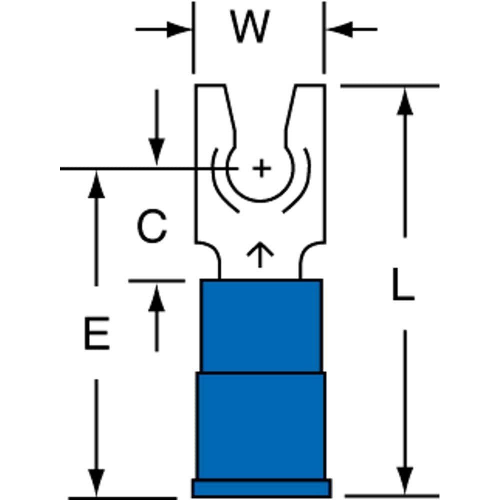 3M - #8 Stud, 16 to 14 AWG Compatible, Partially Insulated, Crimp Connection, Locking Fork Terminal - Exact Tooling