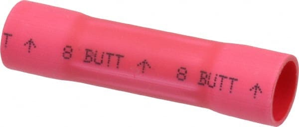 3M - 8 AWG Compatible, Vinyl Fully Insulated, Crimp-On Butt Splice Terminal - 2 Wire Entries, Copper Contacts, Zinc Contact Plating, 1.08" OAL, Red - Exact Tooling