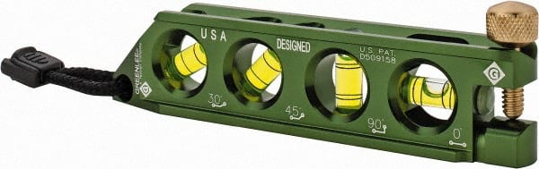 Greenlee - Magnetic 5-1/2" Long 4 Vial Torpedo Level - Aluminum, Green, 1 0°, 1 30°, 1 45° & 1 90° Vials - Exact Tooling