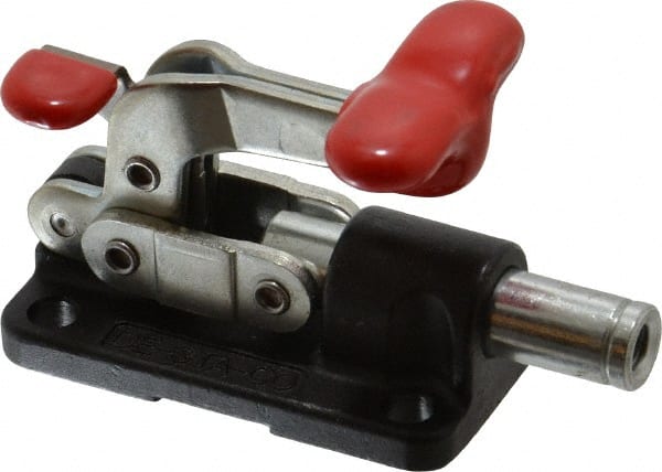 De-Sta-Co - 560 Lb Load Capacity, Flanged Base, Carbon Steel, Standard Straight Line Action Clamp - 4 Mounting Holes, 0.22" Mounting Hole Diam, 0.39" Plunger Diam, T-Handle Handle - Exact Tooling