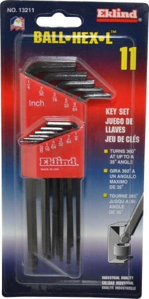 Eklind - 11 Piece L-Key Ball End Hex Key Set - Exact Tooling