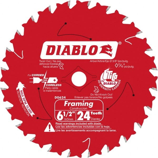 Freud - 6-1/2" Diam, 5/8" Arbor Hole Diam, 24 Tooth Wet & Dry Cut Saw Blade - Carbide-Tipped, Standard Round Arbor - Exact Tooling